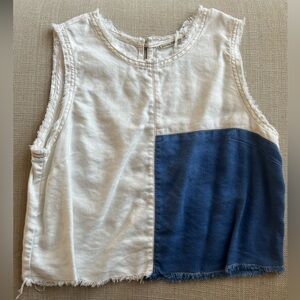 Sleeveless White and Blue Top